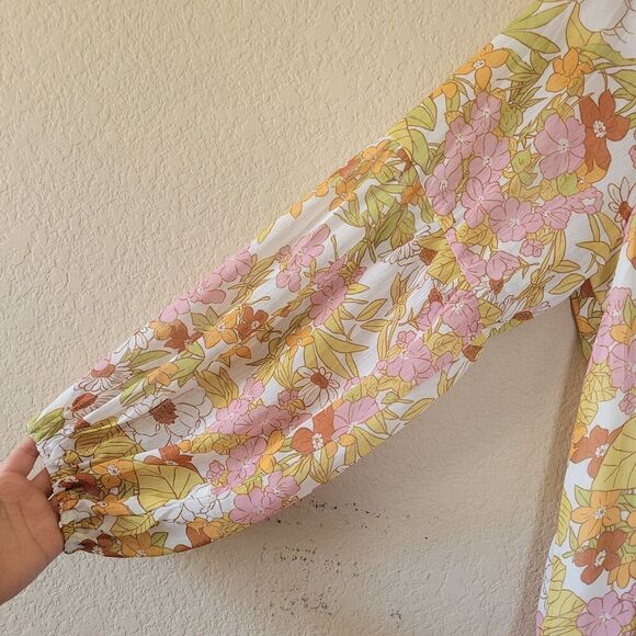 BTFBM Womens Top Size XL Floral Balloon Sleeves Boho Peasant Lightweight Nwt - Picture 6 of 7